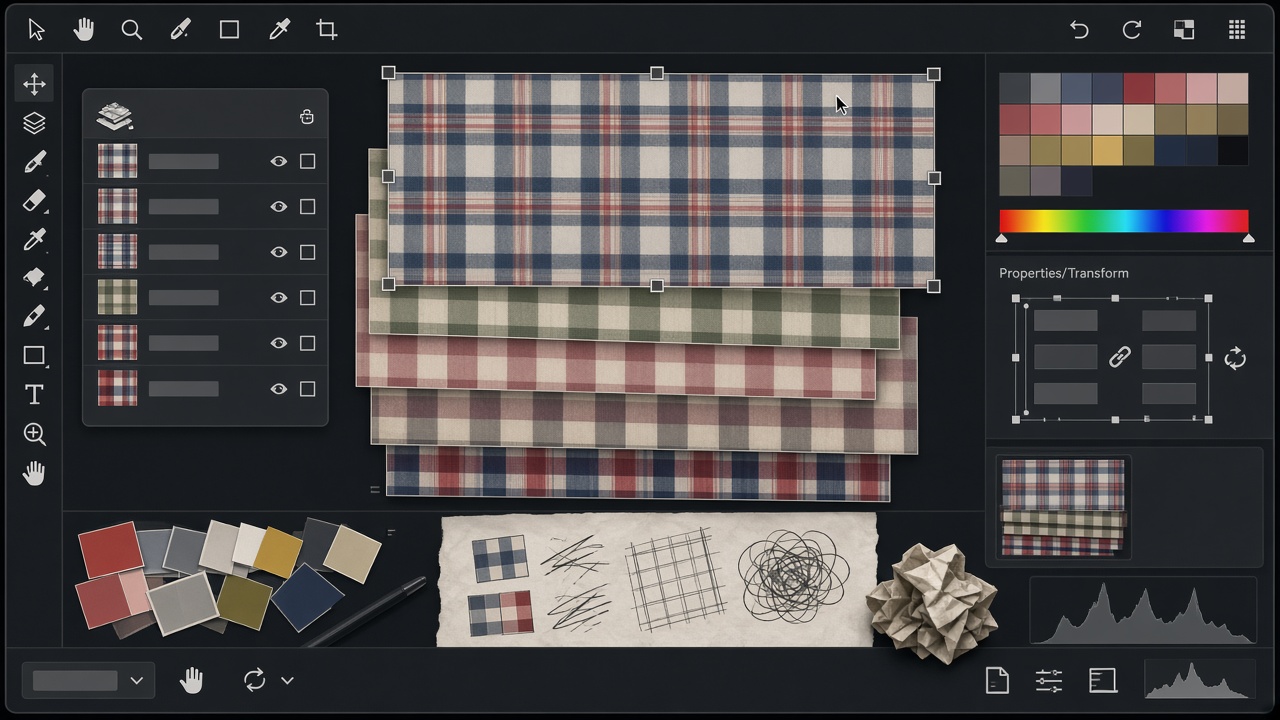 Flat plaid layers stacked in a design workspace