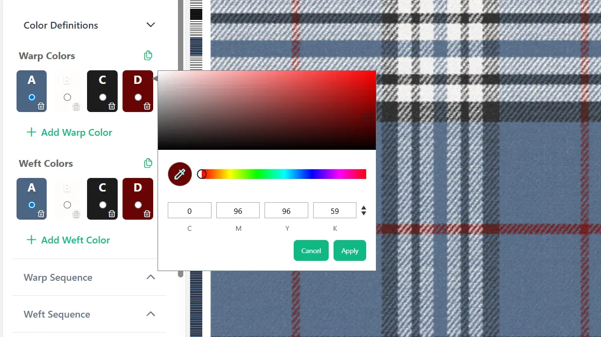 Warp and weft color palettes